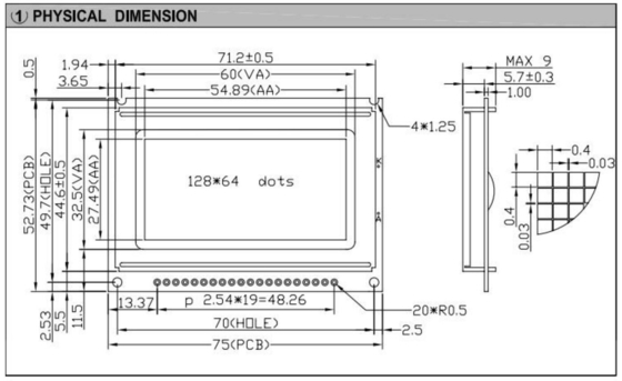 Modulo LCD gráfico 128*64 Monocromo STN Color opcional ST7920/ST7921 con pantalla industrial con luz de fondo
