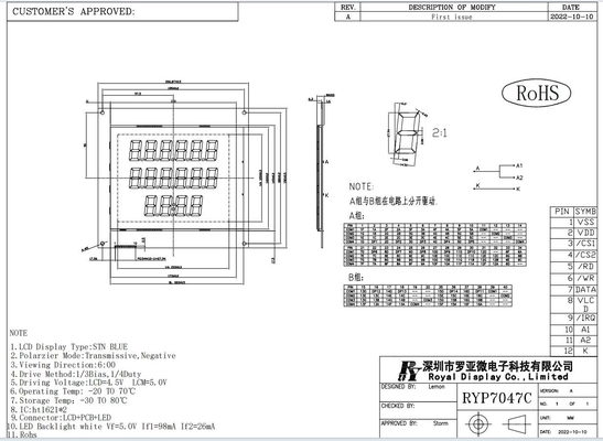 FSTN Modulo LCD Dispensador de combustible Display industrial con Ht1621 6h 5.0V Transflectivo Positivo Personalizable