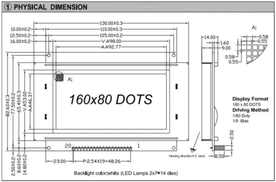 160*80 módulo gráfico LCD FSTN de gran tamaño con luz trasera 5.25v Gran temperatura LC7981 pantalla industrial