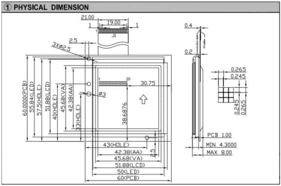 160*160 Gráfico cuadrado FSTN RA8822 con pantalla LCD industrial de luz trasera de PCB 6H 12H