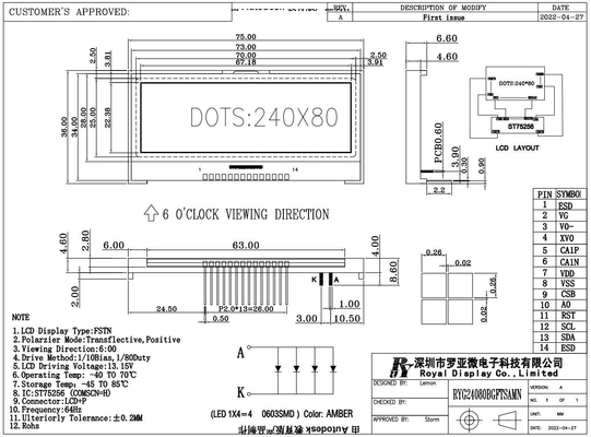 240*80 módulo gráfico LCD FSTN 6H pantalla industrial de temperatura muy amplia MOQ bajo
