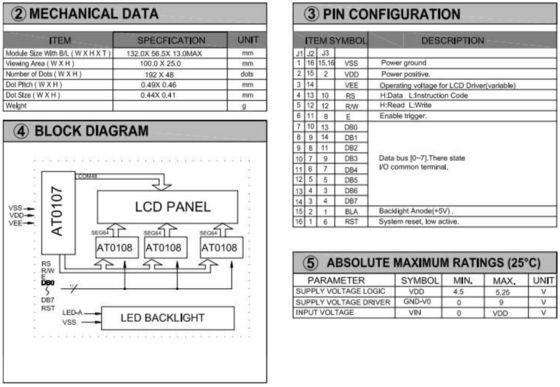 Modulo LCD gráfico 192*48 con luz de fondo AT0107 6H 12H Pantalla industrial de amplia temperatura