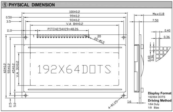 192*64 módulo gráfico LCD STN vista amplia AT0107 con luz de fondo juego industrial