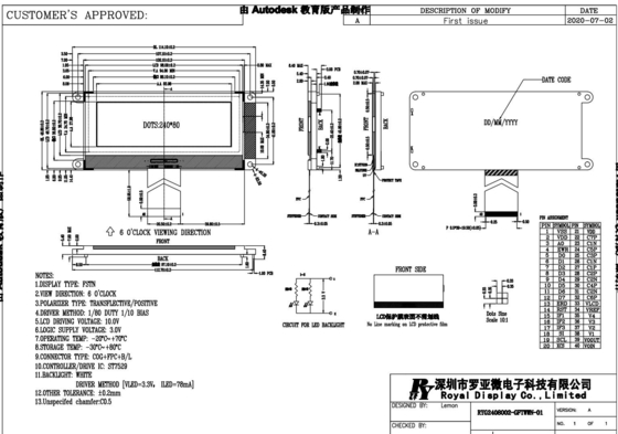 240*80 Módulo gráfico LCD FSTN 6H Pantalla industrial de gran temperatura ST7529 COG