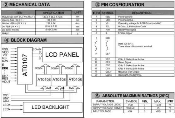 Modulo gráfico LCD de gran tamaño con conector STN PIN con luz de fondo AT0107 AT0108 Pantalla industrial