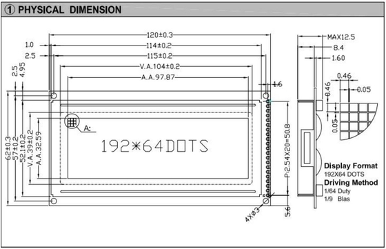192*64 Modulo LCD gráfico FSTN AT0107 con luz de fondo y pantalla industrial de alta temperatura