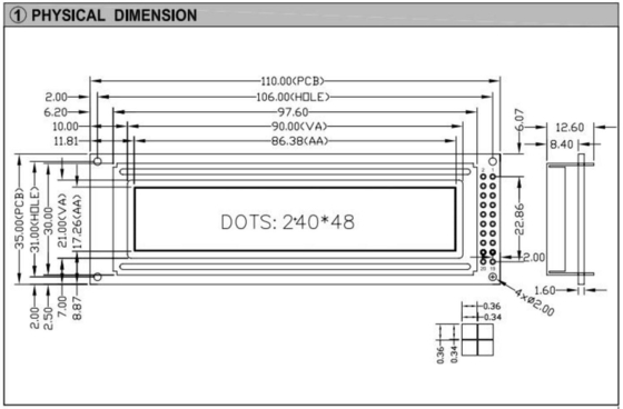 240*48 módulo gráfico STN LCD con luz de fondo de los parados de PCB TS107/TS108 pantalla industrial