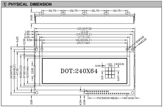 Modulo LCD FSTN gráfico de 240*64 con pantalla industrial de gran tamaño de PCB