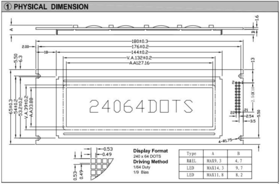 240*64 Modulo LCD gráfico STN T6963C 20 PIN Muestra industrial de amplia temperatura