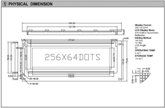 256*64 Módulo gráfico LCD STN Amarillo Verde 6H Pantalla industrial positiva