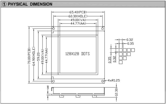 Modulo LCD gráfico FSTN 128*128 con luz de fondo de PCB T6963