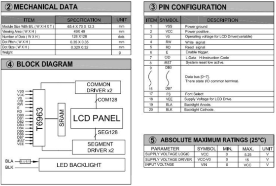 Modulo LCD gráfico FSTN 128*128 con luz de fondo de PCB T6963