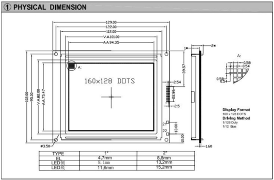 Modulo LCD gráfico de 160*128 6H 12H con luz de fondo T6963C STN