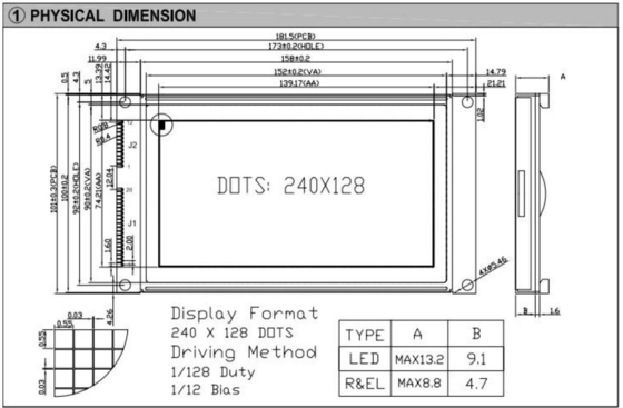 240*180 Módulo LCD gráfico FSTN con luz de fondo y pantalla industrial de gran temperatura