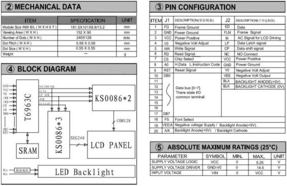 240*180 Módulo LCD gráfico FSTN con luz de fondo y pantalla industrial de gran temperatura