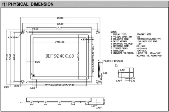 240*160 gráfico STN Modulo LCD gris Transflectivo con pantalla industrial 6H positiva