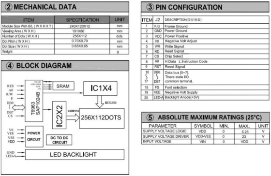 256*112 Módulo LCD gráfico 12H STN Pantalla industrial de temperatura ancha azul