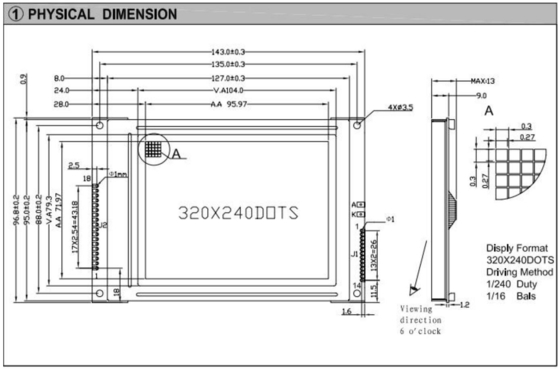 320*240 FSTN Módulo gráfico LCD RA8835 6H Muestra industrial de amplia temperatura