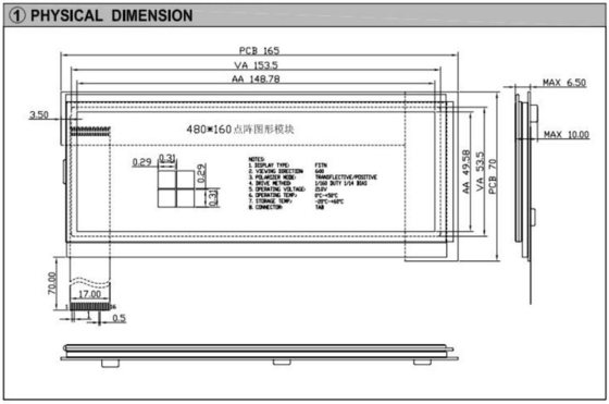 480*160 Módulo gráfico LCD FSTN 6H Pantalla industrial transflectiva positiva