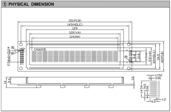 Gran tamaño 1601 16 * 1 módulo LCD de caracteres con pantalla industrial de PCB de luz de fondo