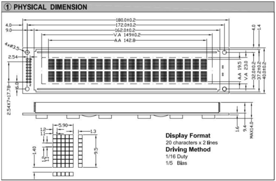 20*2 2002 Módulo LCD de caracteres de gran tamaño y gran temperatura
