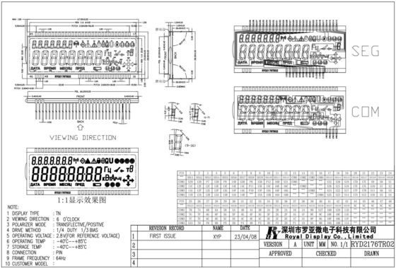 Módulo TN LCD 2.8v -40 grados centígrados medidor de energía transflectivo positivo de 64Hz