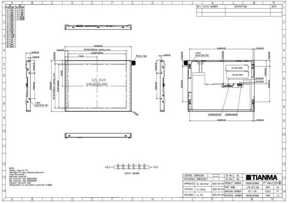 6.5'' VGA 640*RGB*480 interfaz LVDS módulo LCD de alta contraste y temperatura ancha