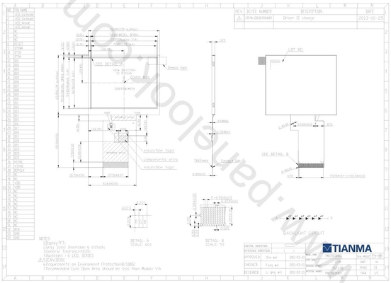 3.5' Tianma 320*RGB*240 TFT 12H módulo LCD industrial de temperatura ancha