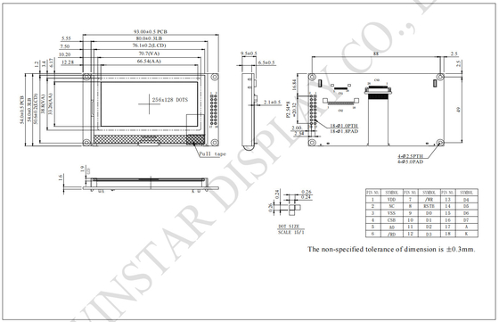 256*128 Modulo LCD gráfico de amplia temperatura Winstar 100% reemplaza la pantalla industrial