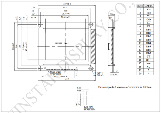 192*128 Gráfico de temperatura de ancho Winstar reemplazar RA6963 IC módulo LCD
