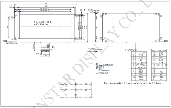 6.2' 640*320 Modulo LCD TFT de temperatura ancha blanco sobre negro