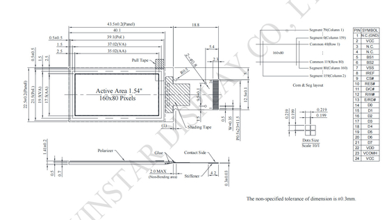 1.54' 160*80 Monocromo SSD1320 Modulo LCD OLED de temperatura muy amplia