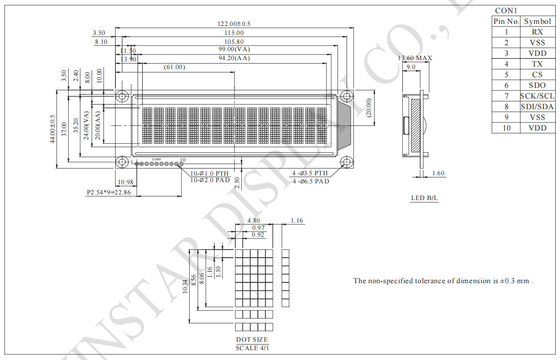 Modulo LCD de temperatura ancha de 16*2 caracteres STN monocromático ST7066