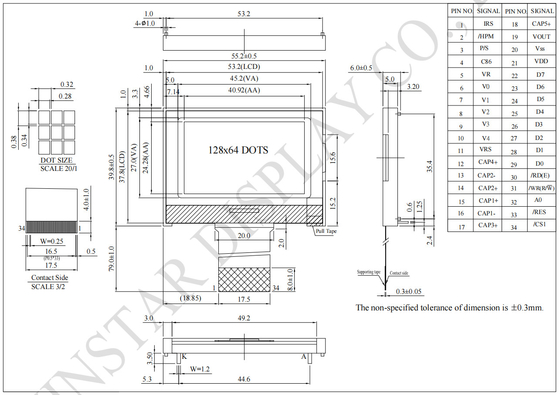 128 * 64 gráfico monocromático de amplia temperatura ST7567P personalizable Winstar reemplazar el módulo LCD