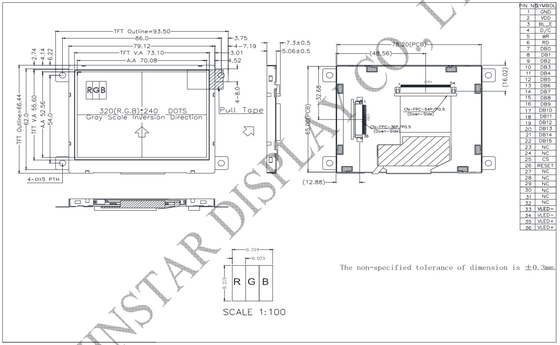3.5' 320*RGB*240 SSD1963 Modulo LCD TFT de temperatura ancha