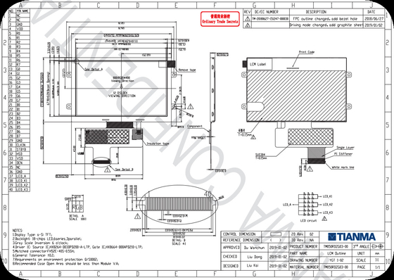 Modulo LCD de alta temperatura de Tianma de 5' 800*480 TFT HX8664