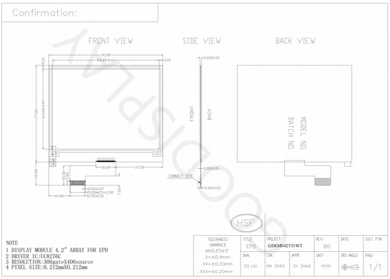 4.2' 300*400 Pantalla de papel electrónico monocromático en blanco y negro EPD