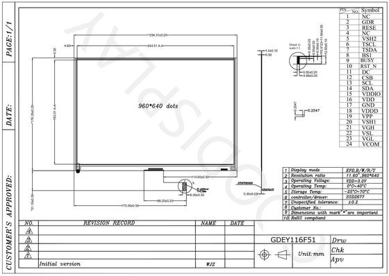 11.6' 960*640 4 Papel electrónico a color Display SPI Interfaz EPD
