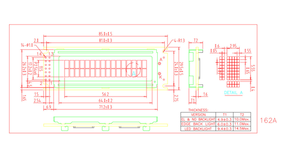 16*2 TN STN Modulo LCD con uso industrial de PCB
