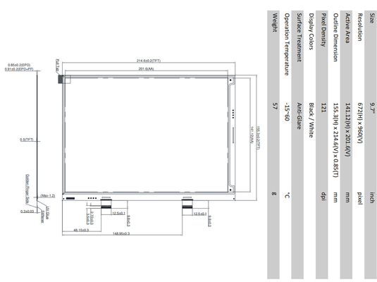 9Modulo de visualización de papel electrónico de 7'' con toque de temperatura a gran ancho, opcional