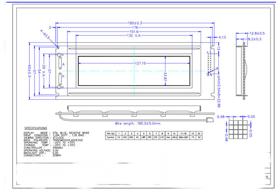 Modulo LCD de transmisión de color azul negativo de 240*64 gráfico STN