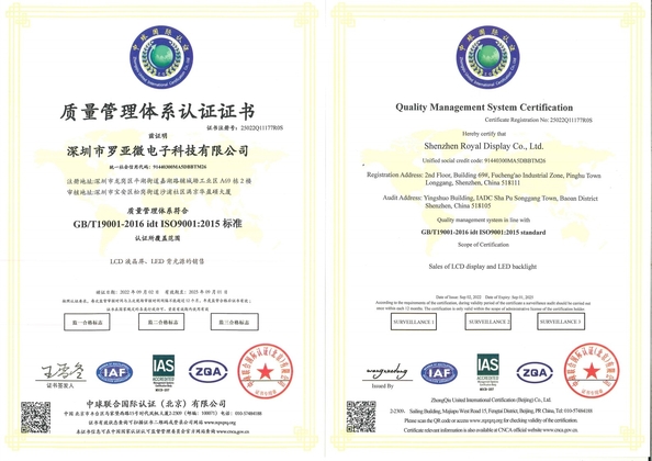 CHINA Royal Display Co.,Limited Certificaciones